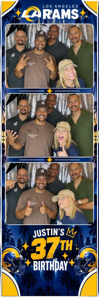 Photo strip: the birthday guest of honor with family and friends